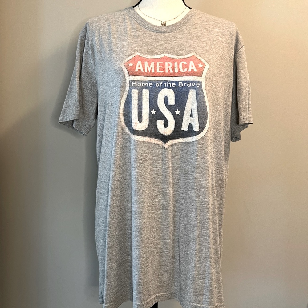 Men’s Gray Galt Short Sleeve America USA Freedom Graphic Tee Shirt Size Large